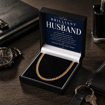 To My Brilliant Husband 18k Gold Plated Cuban Chain Necklace With Personalised Keepsake Box