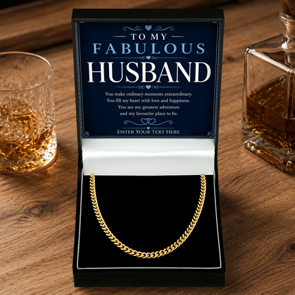 To My Fabulous Husband 18k Gold Plated Cuban Chain Necklace With Personalised Keepsake Box