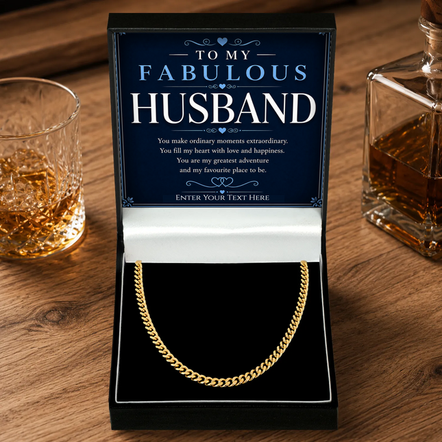 To My Fabulous Husband 18k Gold Plated Cuban Chain Necklace With Personalised Keepsake Box