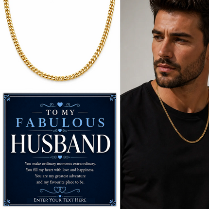 To My Fabulous Husband 18k Gold Plated Cuban Chain Necklace With Personalised Keepsake Box