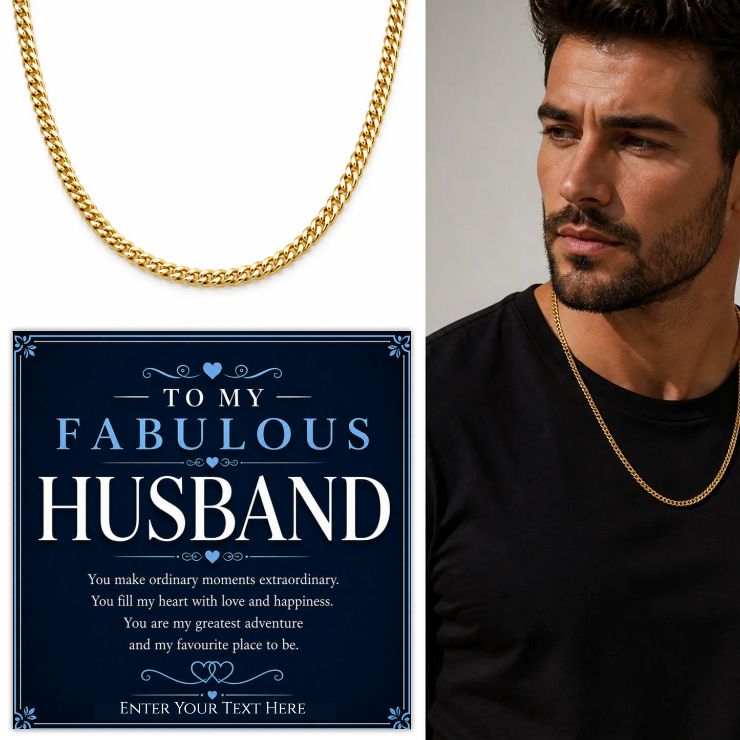 To My Fabulous Husband 18k Gold Plated Cuban Chain Necklace With Personalised Keepsake Box