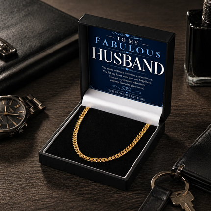 To My Fabulous Husband 18k Gold Plated Cuban Chain Necklace With Personalised Keepsake Box
