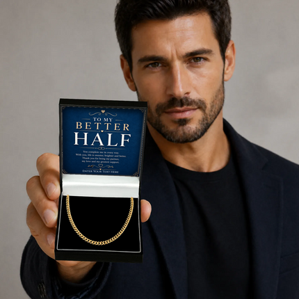 To My Better Half 18k Gold Plated Cuban Chain Necklace With Personalised Keepsake Box