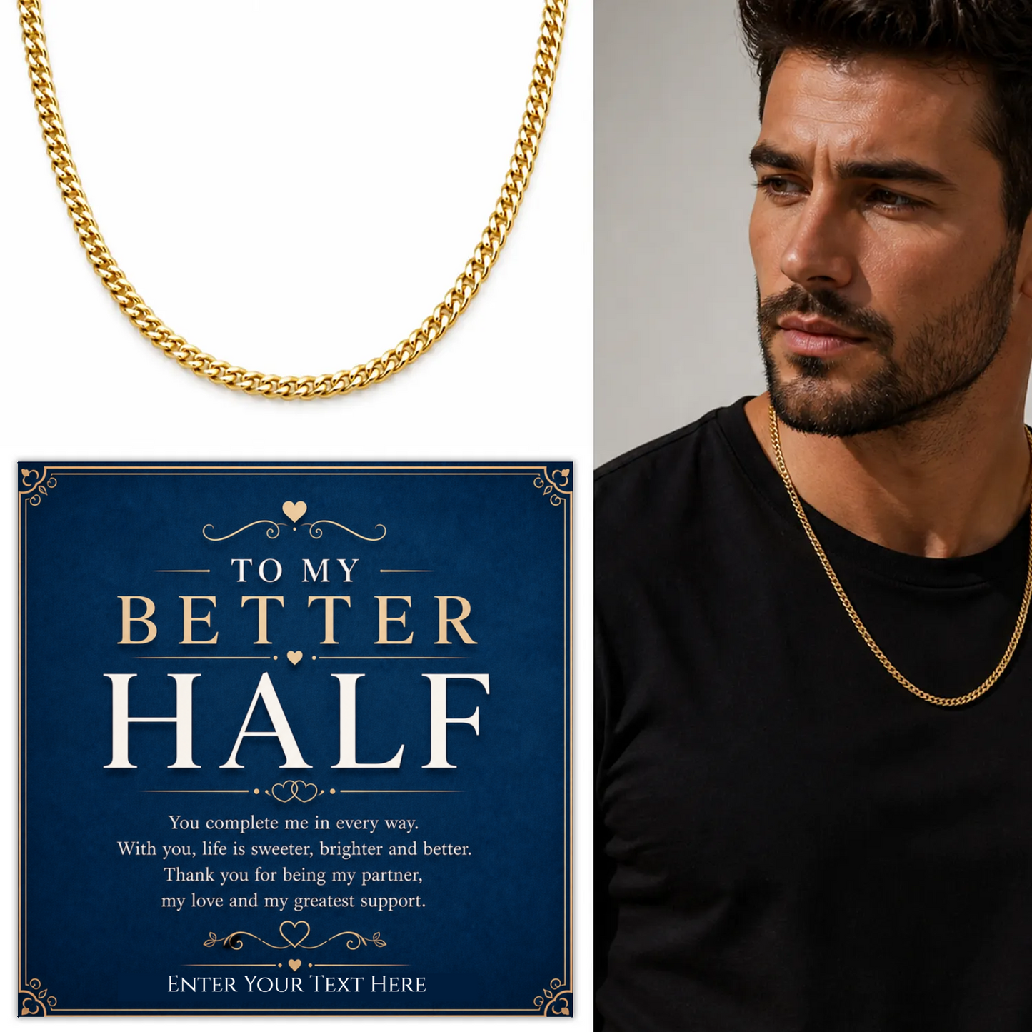 To My Better Half 18k Gold Plated Cuban Chain Necklace With Personalised Keepsake Box