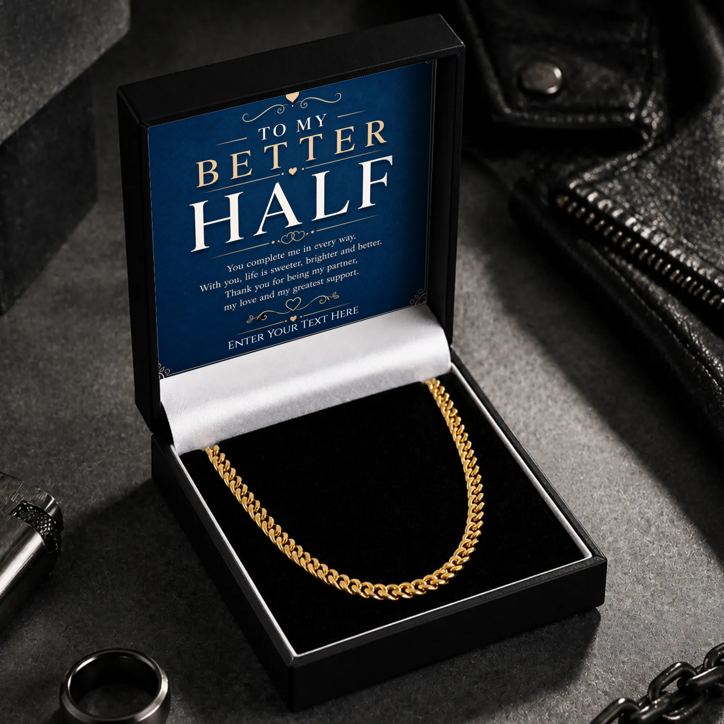 To My Better Half 18k Gold Plated Cuban Chain Necklace With Personalised Keepsake Box