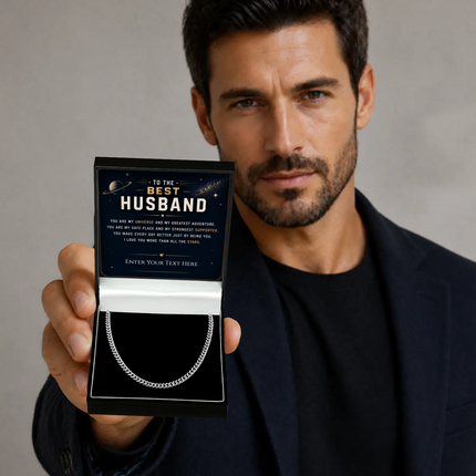 To The Best Husband Stainless Steel Cuban Chain Necklace With Personalised Keepsake Box