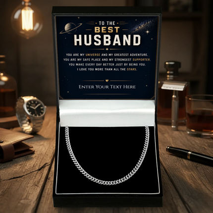 To The Best Husband Stainless Steel Cuban Chain Necklace With Personalised Keepsake Box