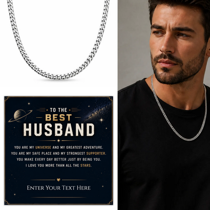 To The Best Husband Stainless Steel Cuban Chain Necklace With Personalised Keepsake Box