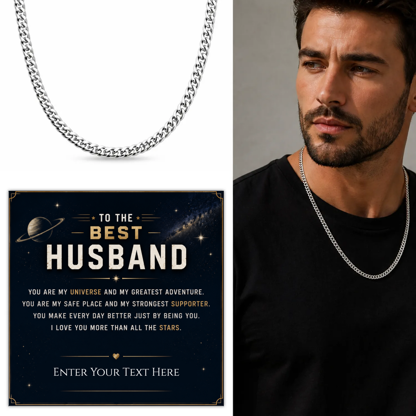 To The Best Husband Stainless Steel Cuban Chain Necklace With Personalised Keepsake Box