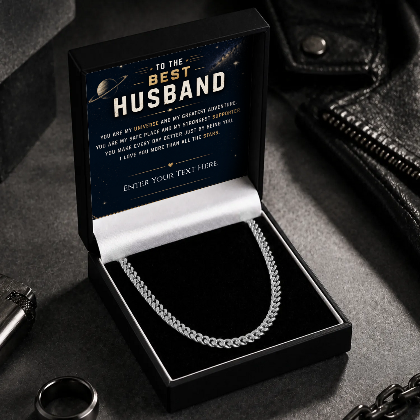 To The Best Husband Stainless Steel Cuban Chain Necklace With Personalised Keepsake Box