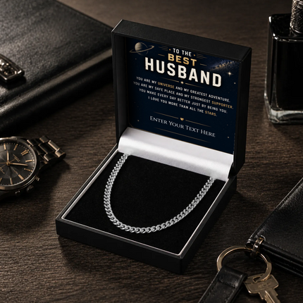 To The Best Husband Stainless Steel Cuban Chain Necklace With Personalised Keepsake Box