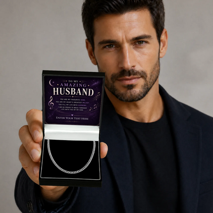 To My Amazing Husband Stainless Steel Cuban Chain Necklace With Personalised Keepsake Box