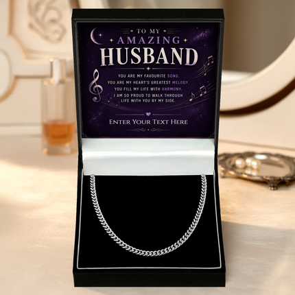 To My Amazing Husband Stainless Steel Cuban Chain Necklace With Personalised Keepsake Box