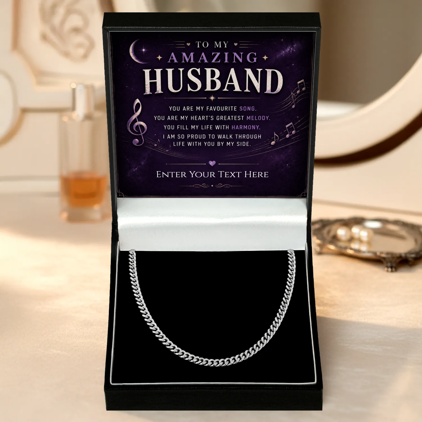 To My Amazing Husband Stainless Steel Cuban Chain Necklace With Personalised Keepsake Box