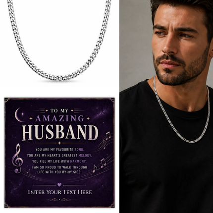 To My Amazing Husband Stainless Steel Cuban Chain Necklace With Personalised Keepsake Box