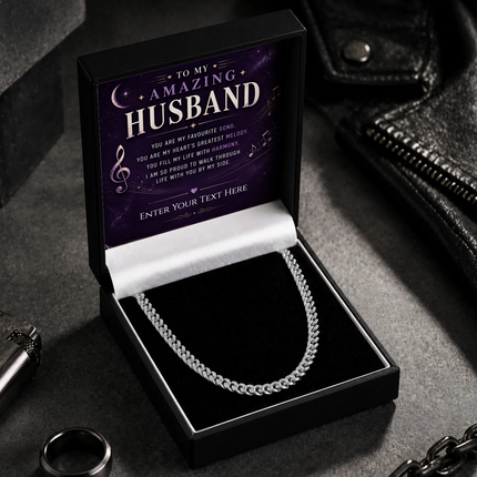 To My Amazing Husband Stainless Steel Cuban Chain Necklace With Personalised Keepsake Box