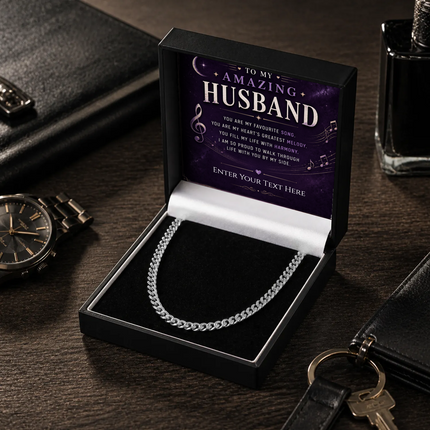 To My Amazing Husband Stainless Steel Cuban Chain Necklace With Personalised Keepsake Box