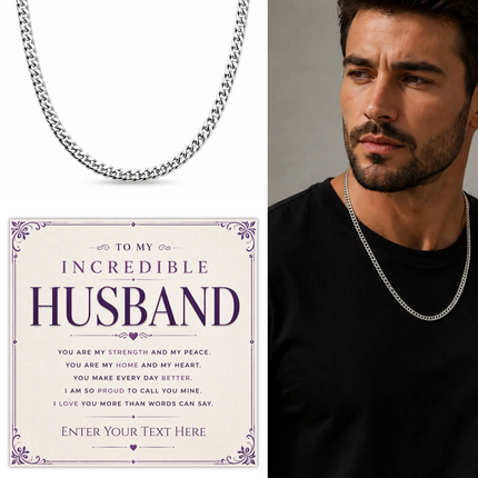To My Incredible Husband Stainless Steel Cuban Chain Necklace With Personalised Keepsake Box