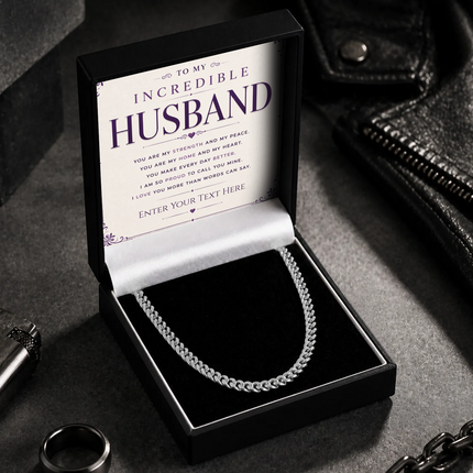 To My Incredible Husband Stainless Steel Cuban Chain Necklace With Personalised Keepsake Box