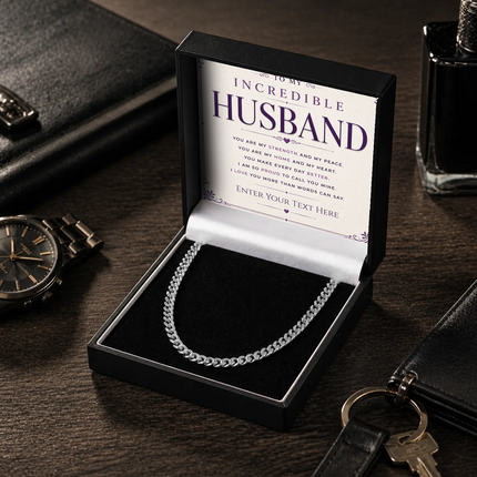 To My Incredible Husband Stainless Steel Cuban Chain Necklace With Personalised Keepsake Box