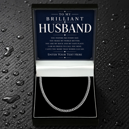 To My Brilliant Husband Stainless Steel Cuban Chain Necklace With Personalised Keepsake Box