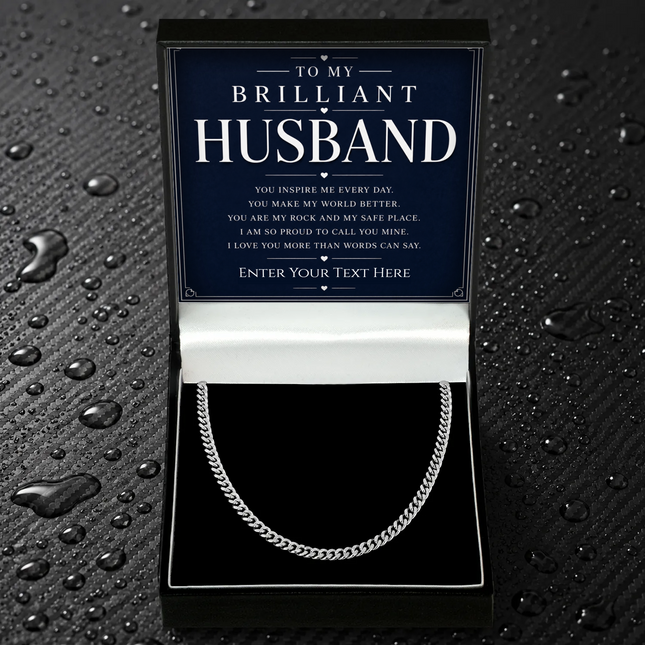 To My Brilliant Husband Stainless Steel Cuban Chain Necklace With Personalised Keepsake Box