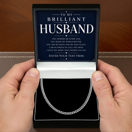 To My Brilliant Husband Stainless Steel Cuban Chain Necklace With Personalised Keepsake Box