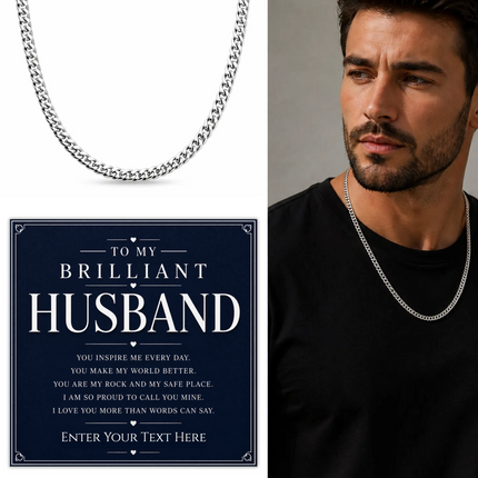 To My Brilliant Husband Stainless Steel Cuban Chain Necklace With Personalised Keepsake Box