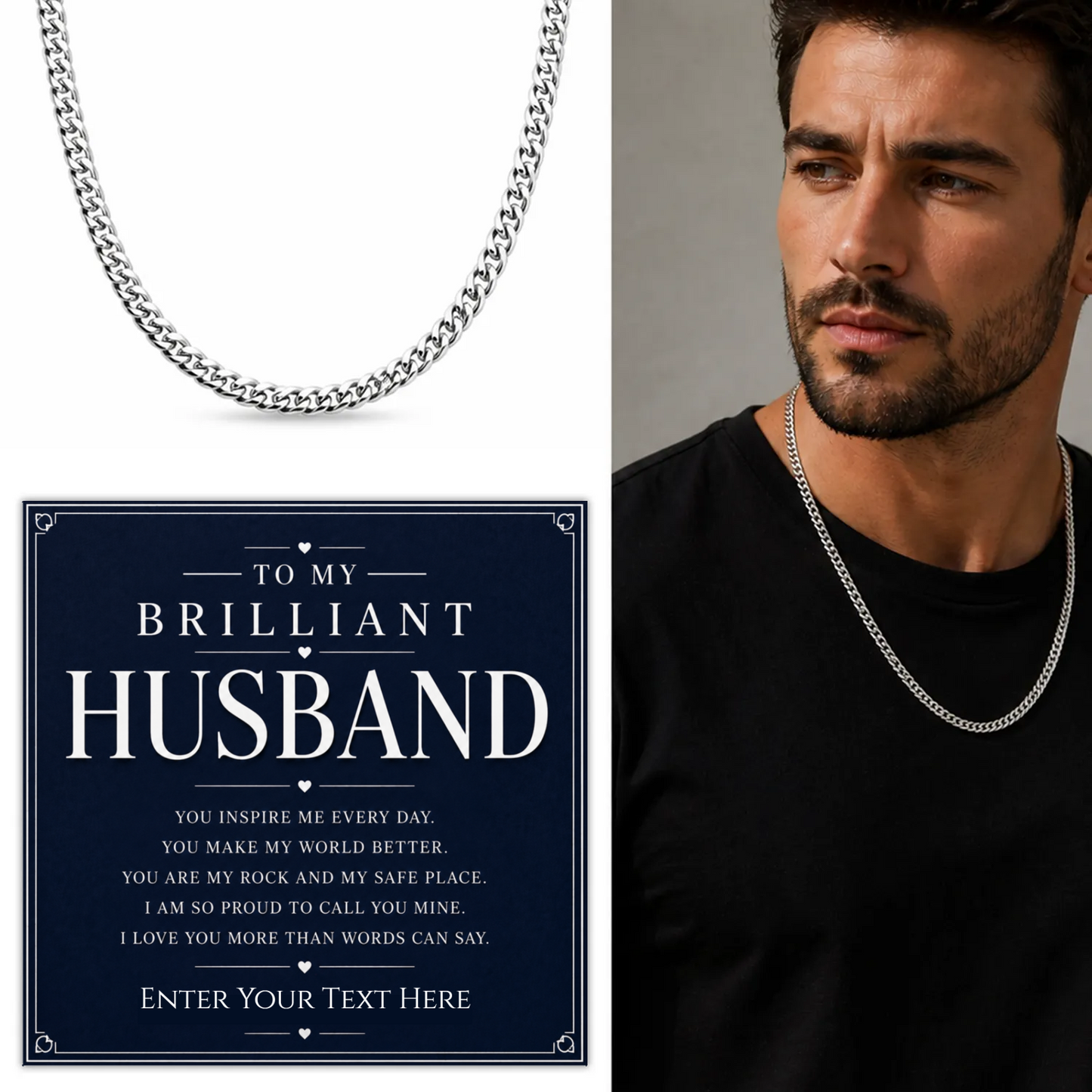 To My Brilliant Husband Stainless Steel Cuban Chain Necklace With Personalised Keepsake Box
