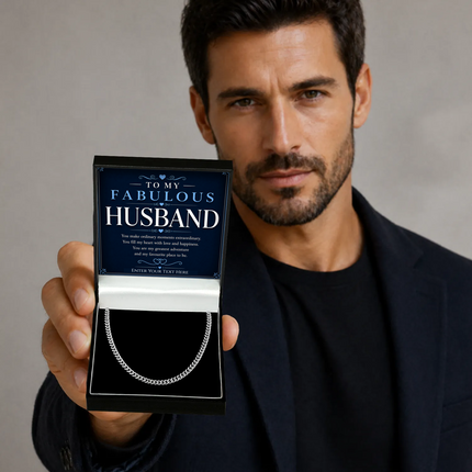 To My Fabulous Husband Stainless Steel Cuban Chain Necklace With Personalised Keepsake Box