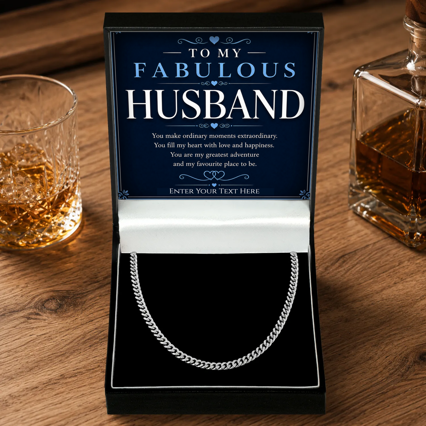 To My Fabulous Husband Stainless Steel Cuban Chain Necklace With Personalised Keepsake Box