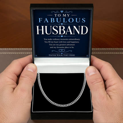 To My Fabulous Husband Stainless Steel Cuban Chain Necklace With Personalised Keepsake Box