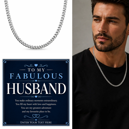 To My Fabulous Husband Stainless Steel Cuban Chain Necklace With Personalised Keepsake Box