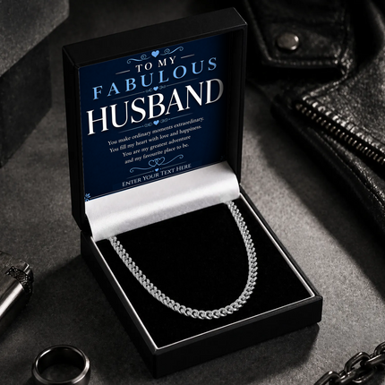 To My Fabulous Husband Stainless Steel Cuban Chain Necklace With Personalised Keepsake Box