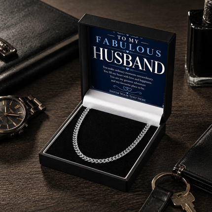 To My Fabulous Husband Stainless Steel Cuban Chain Necklace With Personalised Keepsake Box
