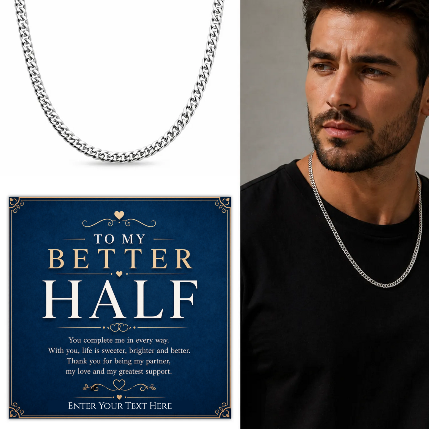 To My Better Half Stainless Steel Cuban Chain Necklace With Personalised Keepsake Box
