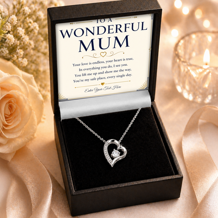 To A Wonderful Mum Personalised Eternal Heart Necklace In Keepsake Box