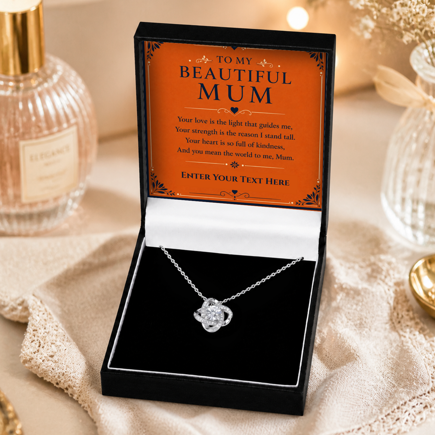 To My Beautiful Mum Personalised Love Knot Necklace In Keepsake Box