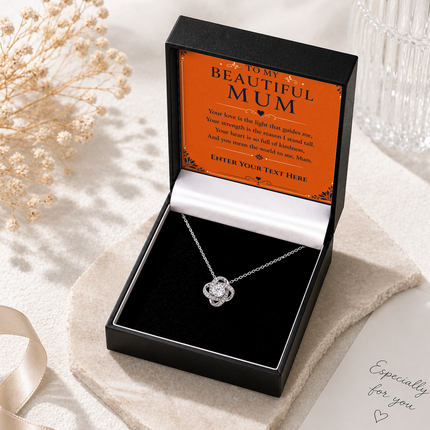 To My Beautiful Mum Personalised Love Knot Necklace In Keepsake Box