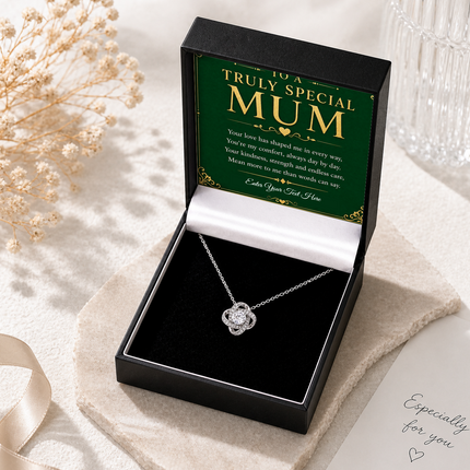 To A Truly Special Mum Personalised Love Knot Necklace In Keepsake Box