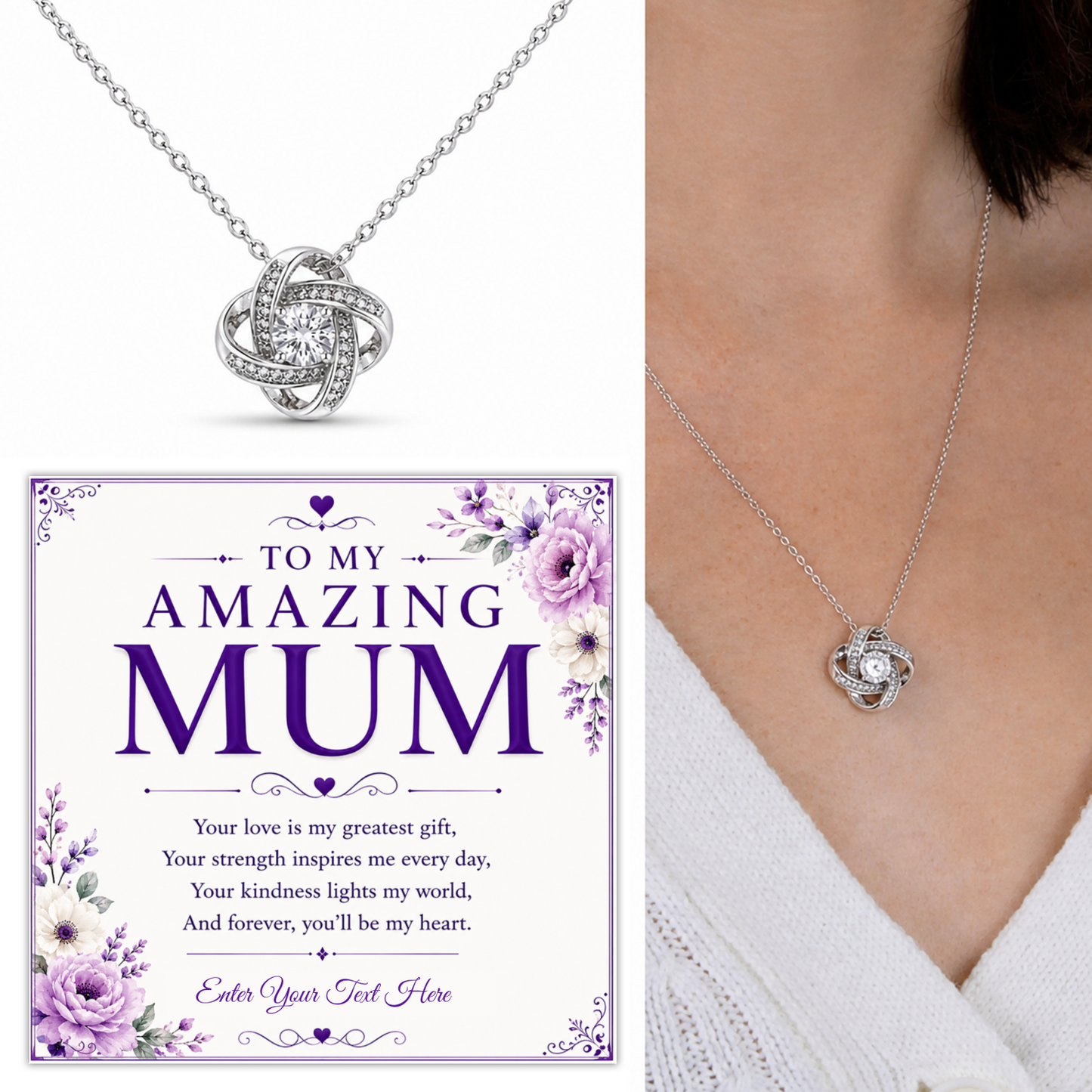To My Amazing Mum Personalised Love Knot Necklace In Keepsake Box