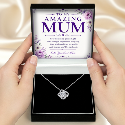 To My Amazing Mum Personalised Love Knot Necklace In Keepsake Box