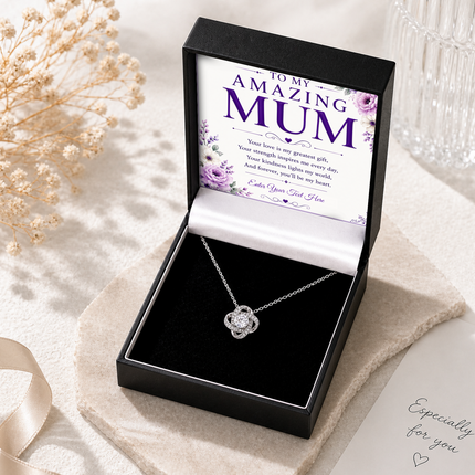 To My Amazing Mum Personalised Love Knot Necklace In Keepsake Box