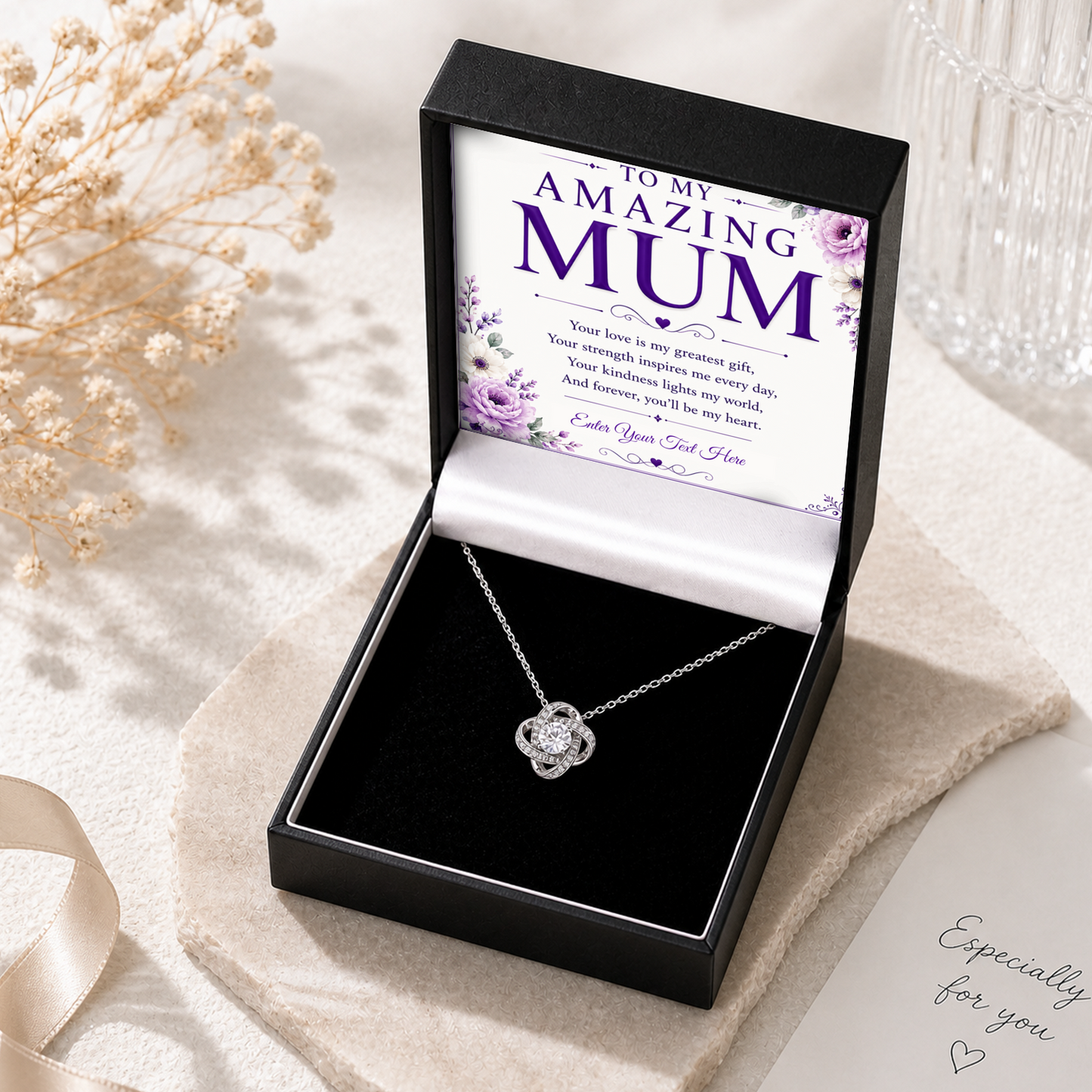 To My Amazing Mum Personalised Love Knot Necklace In Keepsake Box