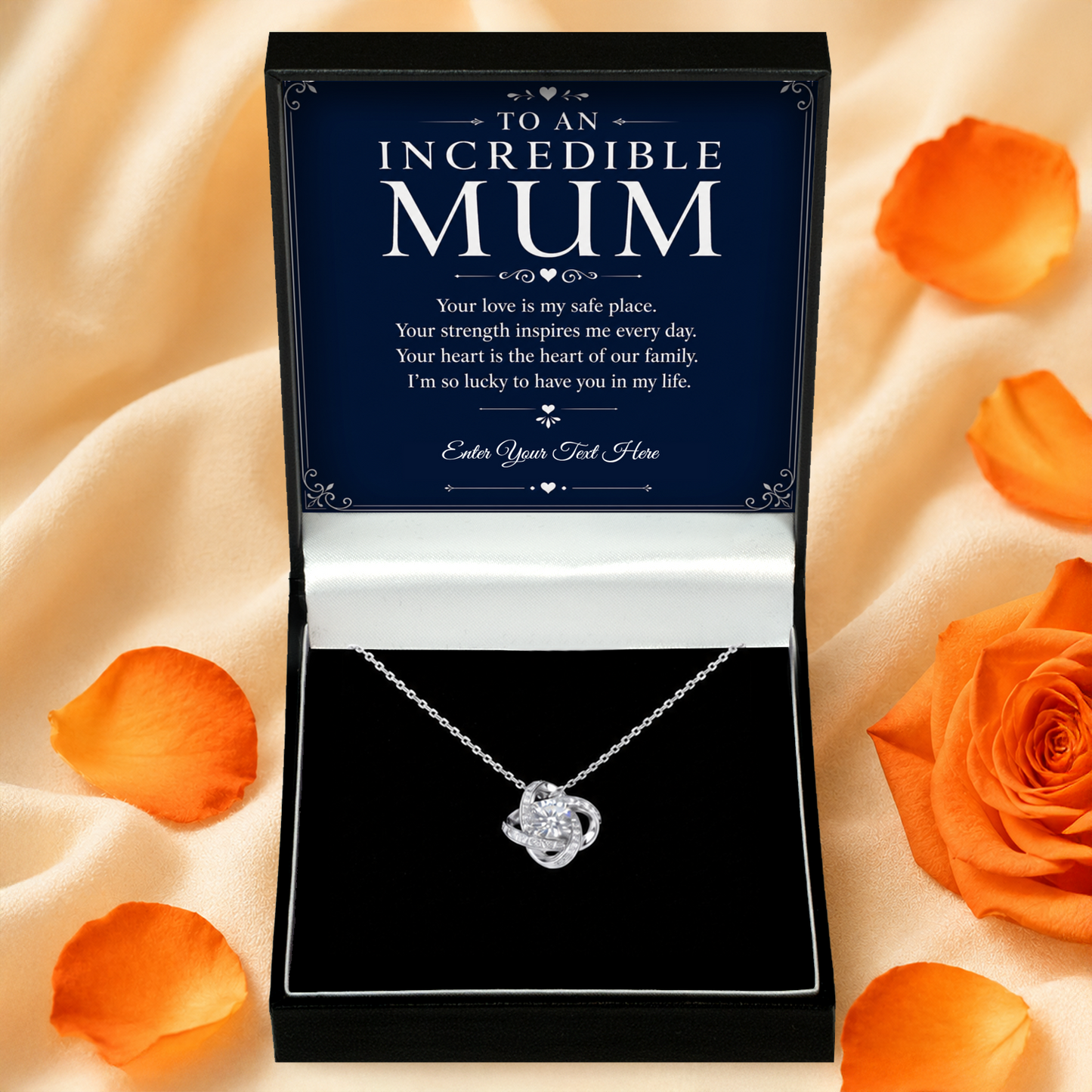 To An Incredible Mum Personalised Love Knot Necklace In Keepsake Box