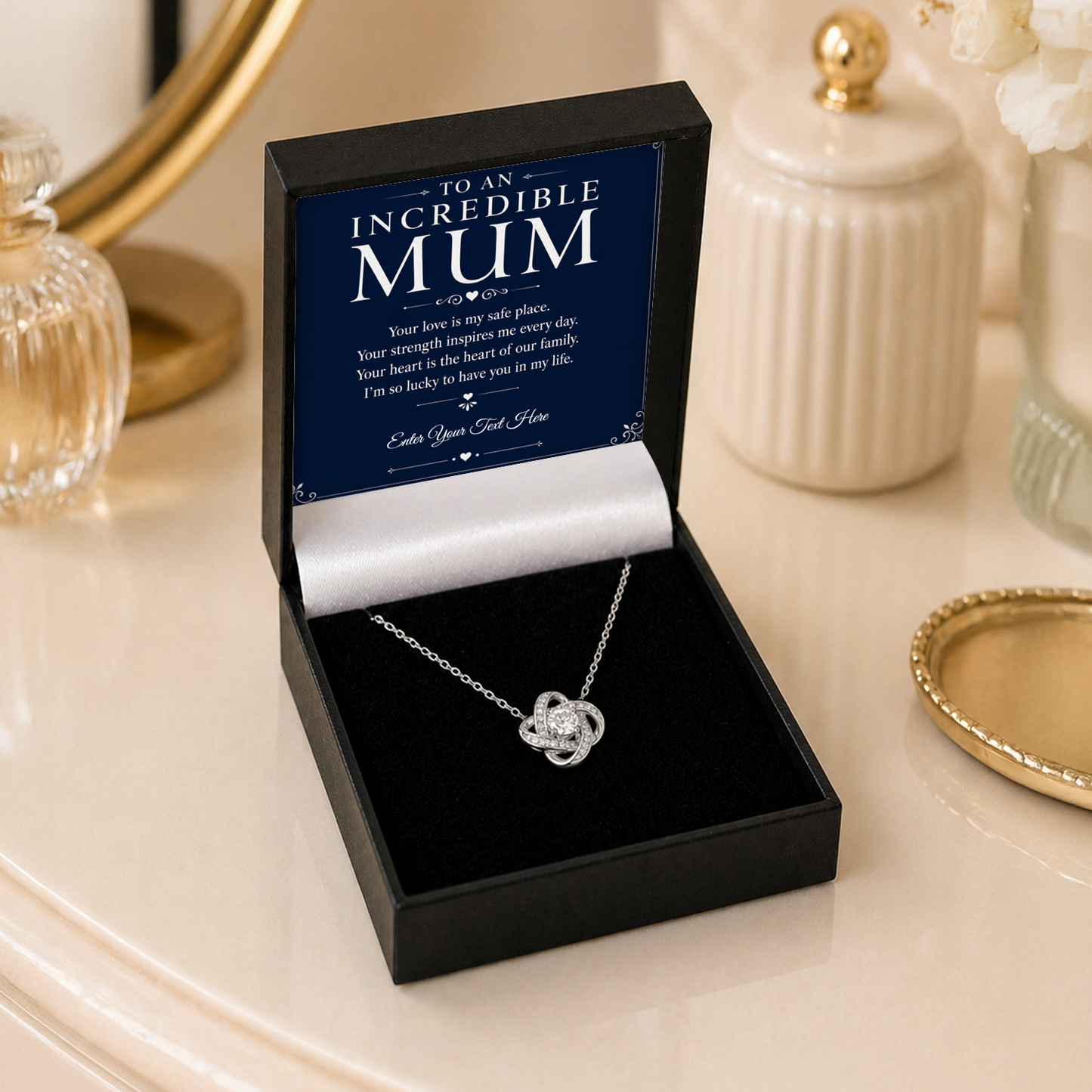 To An Incredible Mum Personalised Love Knot Necklace In Keepsake Box