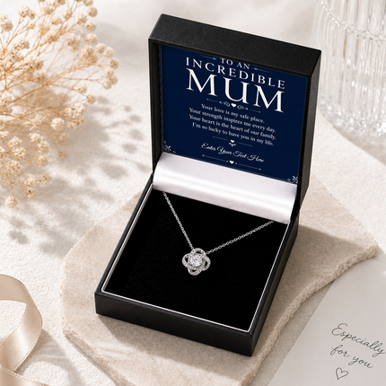 To An Incredible Mum Personalised Love Knot Necklace In Keepsake Box