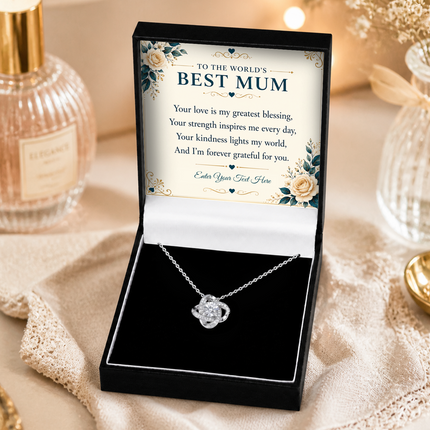 To The Worlds Best Mum Personalised Love Knot Necklace In Keepsake Box