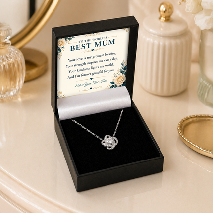 To The Worlds Best Mum Personalised Love Knot Necklace In Keepsake Box