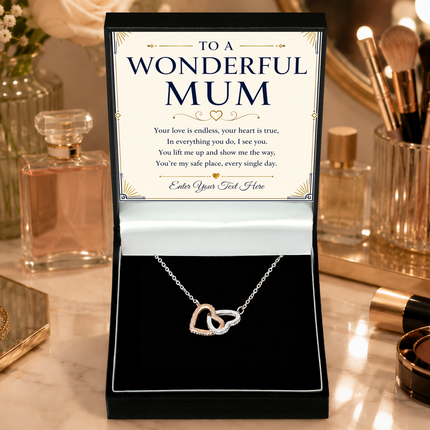 To A Wonderful Mum Personalised Interlocking Hearts Necklace In Keepsake Box